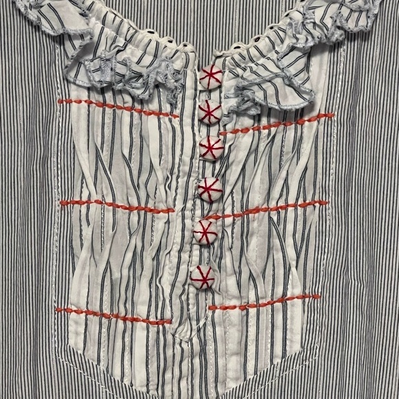 Not the same blue white pinstriped fit and flare ruffle sleeve dress whimsical - Picture 12 of 16